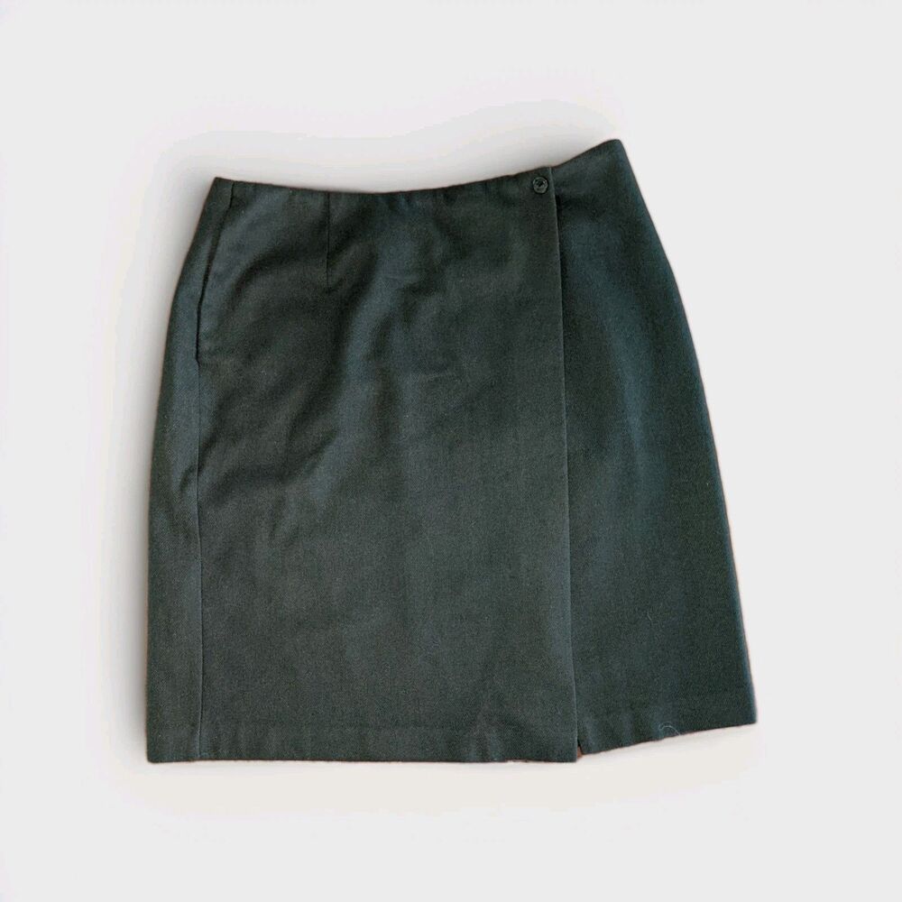 Michele VINTAGE 100% Wool Skirt Sz L Solid Lined Army Green Classic Office VTG